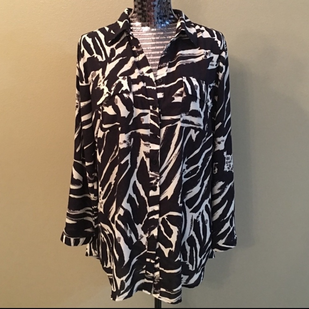CJ Banks Long Sleeve Button Down Blue White